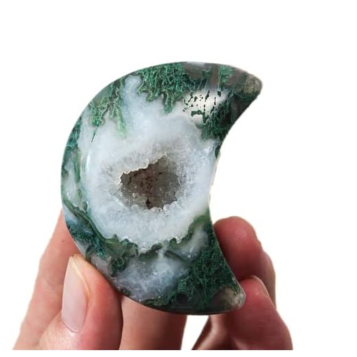 Cristal de ágata de musgo natural Luna en forma de corazón Piedras preciosas Talla de cristal Artesanía Piedra de palma Caída Piedra de chakra pulida Piedra de preocupación DIY