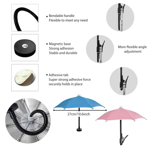 Lot de 2 parapluies magnétiques à clipser pour téléphone portable, protection solaire, poignée flexible réglable, pour tous les types de téléphones – vue 2