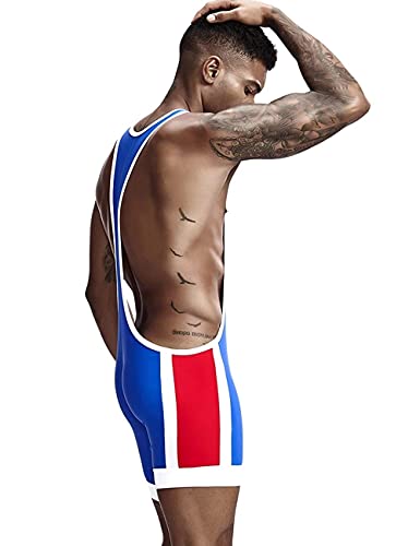 Gymskop Men's Wrestling Singlets Athletic Supporters Slim Fit Sport Bodysuit One Piece Sleeveless Active Wrestling Leotard Jumpsuits Blue L #TOP6