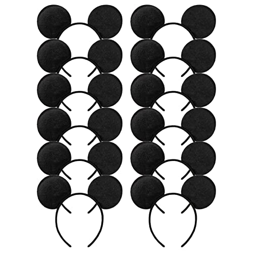 CHuangQi Mouse Ears Headband, Solid Black (Set of 12)