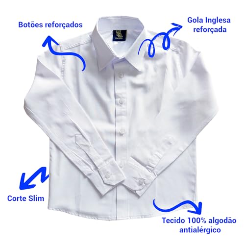 Camisa Social Infantil Menino Bebê Branca Manga Longa (BR, Alfa, Único, Regular, 6, BRANCO)