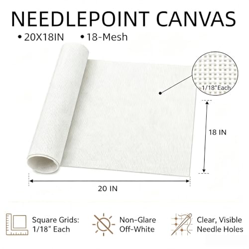 Image of 18 Mesh Needlepoint Canvas Blank,18 inch x 20 inch, Interlock Needle Point Canvas Roll Blank, Cross Stitch Fabric, Cross Stitch Canvas for Embroidery Crafts