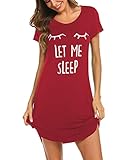 MAXMODA Damen Nachthemd Kurzarm Nachtwäsche Negligees Schlafhemd T-Shirt Sleepshirt ROT XL