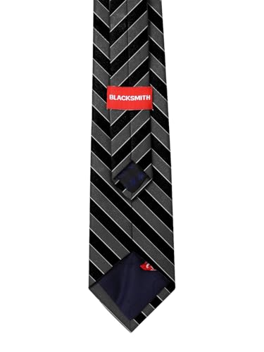 Image of BLACKSMITH Black & Grey Stripe Neck Tie for Office Wear, Formal Ties for Men - 3 inch Smart Width Necktie