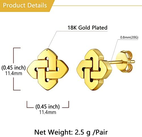 U7 European Irish Celtic Knot Stud Earrings for Women Girls, Hypoallergenic Pierced Studs Earings Jewellery, Stainless Steel Silver/Gold/Black Plated, Send Gift Box