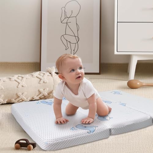 Image of Trifold Pack and Play Mattress, 38 inchx26 inchx3 inch Soft & Firm Foldable Memory Foam Baby Mattress for Pack N Play, 3 Inch Thick Pack N Play Mattresses with Carrying Bag, Breathable & Washable Cover