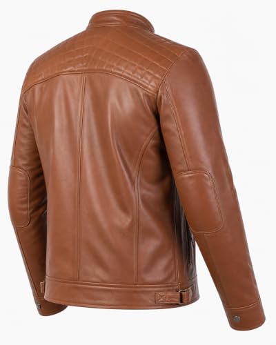 Image of Genuine Leather Men's cafe racer jacket Sheepskin Quilted Motorcycle Style Lambskin Leather Jacket Men
