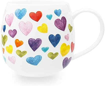 Glen Mila 13oz Cute Coffee Mugs for Women Bone China Coffee Mug Cute Mugs Christmas Mugs birthday Gifts for Mom Friends (Pink Oval)