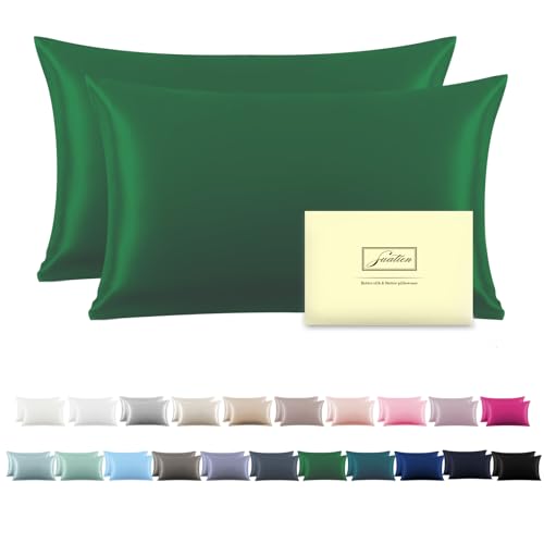 Silk Pillow Cases 2 Pack Soft Breathable and Sliky King Size Pillow Cases Set of 2,Natural Mulberry Satin Silk Pillowcase with Hidden Zipper for Hair and Skin (Olive Green,20"X 36",2pcs)