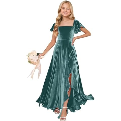 wyxis Velvet Square Neck Junior Bridesmaid Dress Size 16 Cover