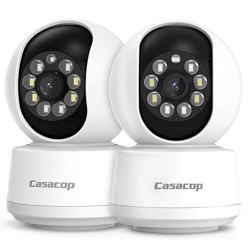 CASACOP 2 cámaras interiores de 360° 2K para seguridad del hogar/monitor de bebé, cámara para perros y mascotas con aplicación para teléfono, cámara de seguridad inteligente de audio de 2 vías, visión