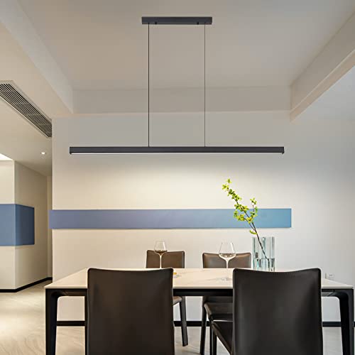 Linear Pendant Light Fixtures, 20W Led Island Lights With Remote, 39" Modern Pendant Light For Kitchen Island Dining Room Billiard Room Office Bar, 3000K-6000K Dimmable, Black #TOP1