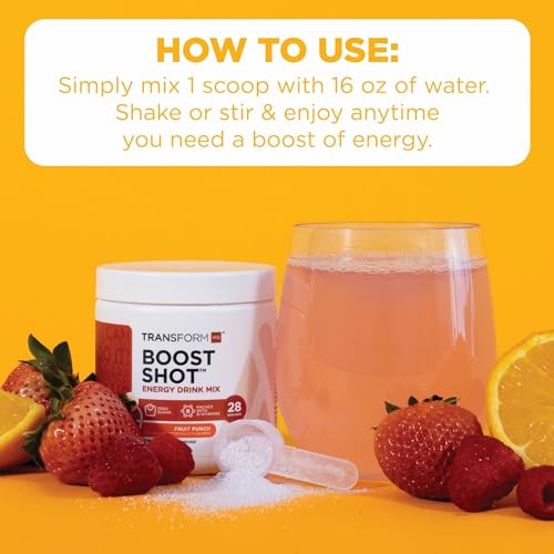 Image of TransformHQ Energy & Focus Powder (Peach Mango) - Boost Shot Clean Energy Drink Mix - Sugar Free - Non-GMO, Gluten-Free - 28 Servings