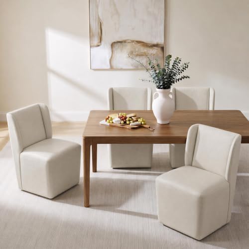KISLOT Upholstered Dining Chairs Set of 2 with Hidden Casters, Linen — view 7