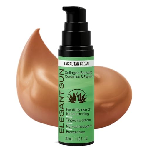 Flawless Glow Collagen-Boosting Facial Tan Cream – Peptide CC Serum with Copper Peptides GHK-Cu, Ceramides & Hyaluronic Acid – Bronzer-Free, No DHA, Hydrating Anti-Aging Daily Moisturizer (1 fl oz)