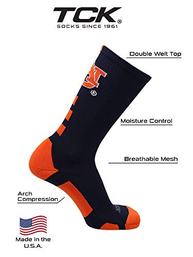 Tck Auburn Baseline Crew Socks (Navy/Orange, Large) #TOP3