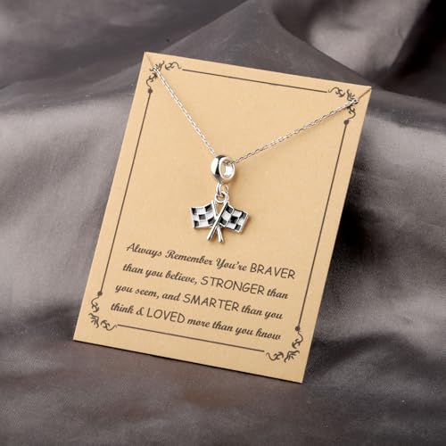 FUSTMW Checkered Flag Necklace Black and White Racing Flag Pendant Race Car Gifts for Racers Jewelry Racing Fans Gifts3
