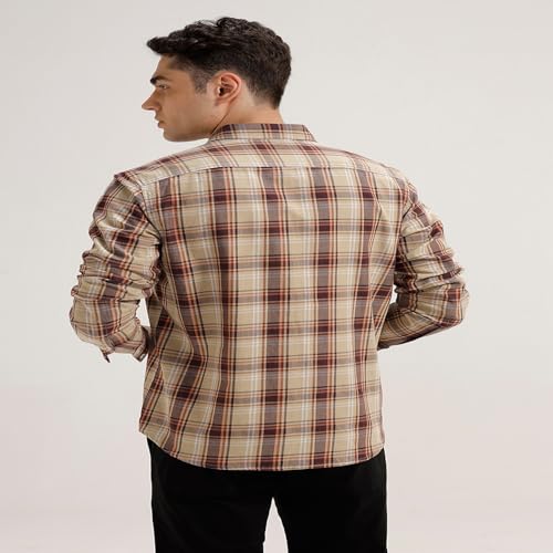 Image of BASICS 100% Cotton Checked Shirt for Men | Slim Fit | Everyday Smart Casual Wear | Full Sleeve