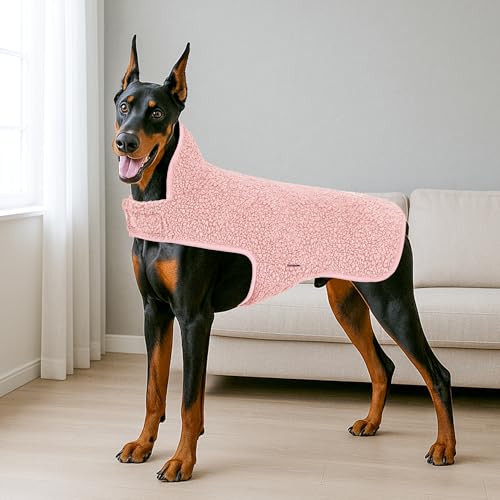 Image of cyeollo Sherpa Dog Coat Reversible Dog Jackets for Large Dogs, Pink, 2XL | Warm Fleece Winter Sweater, Turtleneck Pet Vest, Adjustable Fit, Easy On & Off, Leash Hole for Cold Weather Outdoor Walks
