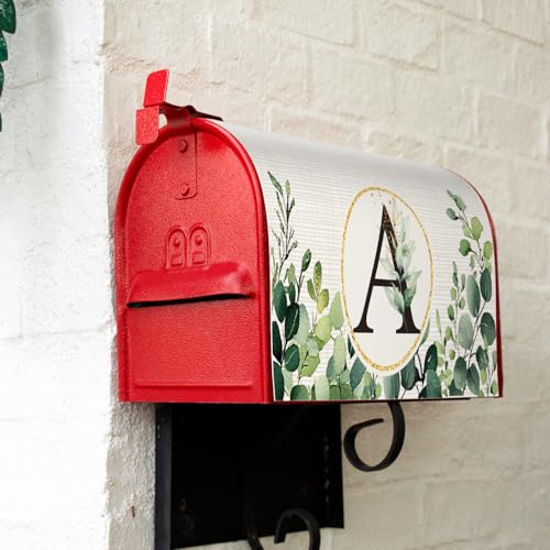 Image of Tiamon Monogrammed A Mailbox Covers Magnetic Eucalyptus Welcome Letter Box Wrap Standard Size 21x18 Inch Spring Summer Leaves Mailbox Decor Eucalyptus Letter Numbers Decoration for Outdoor Garden Yard