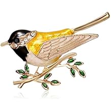 Bird Brooches Pin for Men Women Fashion Elegant Rhinestone Crystal Gold Tone Enameled Hummingbird Sparrow Bird Branch Animal Brooch Lapel Pin Accessory Gift for Banquet Wedding Party