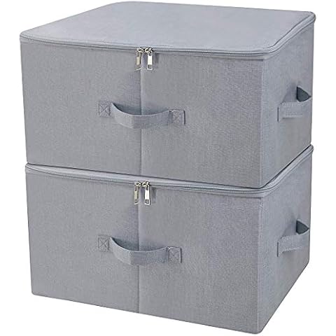 iwill CREATE PRO Dust proof Closet Clothes Storage Boxes with Zippered Lid, Breathable Fabric & Collasible Design for Seasonal Garment Organization, Light Gray, 2 pcs Cover