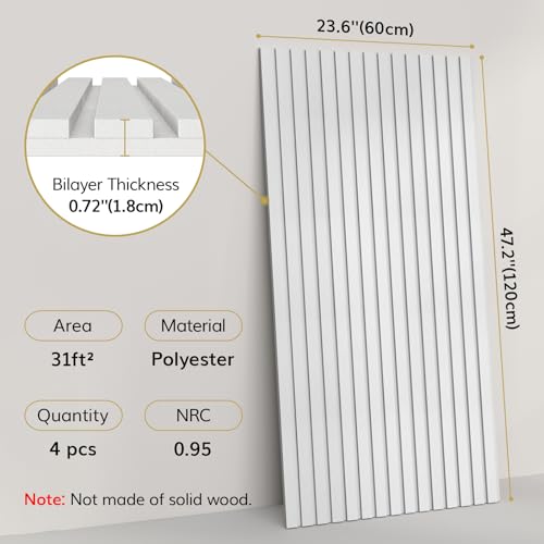 Image of TONOR Dual-Layer Thickened Acoustic Wall Panels-4 Pack 47.2 inchx23.6 inchx0.72 inch | Self Adhesive High Density Sound Proof Panels for Walls, Peel and Stick Wall Panels for Interior Wall Decor, White