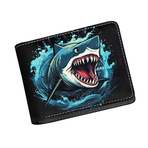 Image of Coldinair Shark Boys Wallet for Kids Wallet for Teen Boys Cool Leather Bifold Wallet Credit Card Cash Id Holder Purse Coin Pocket Id Window for Men Boy Male Youth Guys