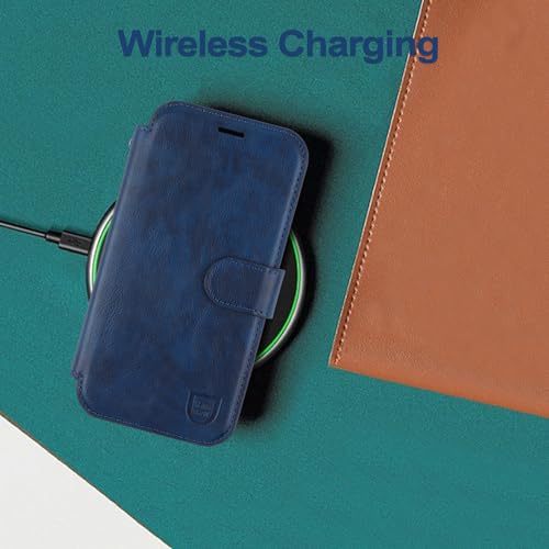 VANAVAGY Compatible for iPhone 17 Pro Wallet Case for Magsafe Wireless Charging, PU Leather Flip Folio Shockproof Phone Cover with Wristlet RFID Blocking Card Holder [Screen Protector],Navy Blue by VANAVAGY - Used condition - Image 8