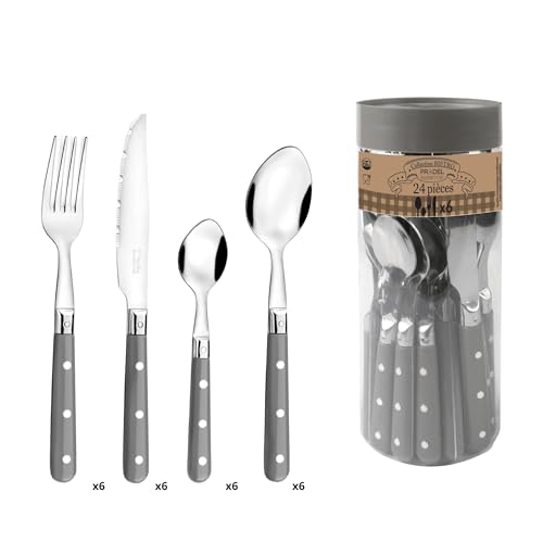 PRADEL ESSENTIEL - 24-Piece Cutlery Set for 6 People - Bistro-Club - 18/0 Stainless Steel, Standard Finish - Grey