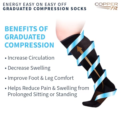 Image of Copper Fit Energy Graduated Wide Calf Compression Socks for Men & Women - Easy On, Easy Off, For Circulation & Swelling Relief - Ideal for Travel, Nurses, Running, & Recovery
