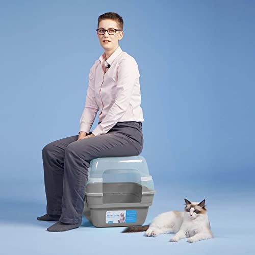 Petfamily Cat Litter Box, Large Foldable Jumbo Hooded Cat Litter Box With Transparent Lid,Grey #TOP7