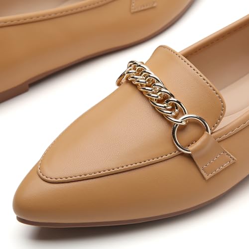 Image of Tilocow Metal Chain Loafers for Women Pointed Toe Slip on Flats Comfortable Fashion Work Shoes