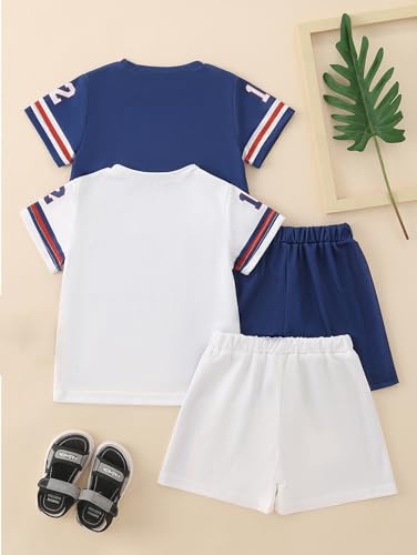 Image of Boys Shorts Set 4 Pieces Athletic Outfits Short Sleeve Tee Shirt and Shorts Casual Summer Set 3-12Y