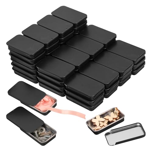 Image of 70 Pack Black Slide Top Metal Tin Containers, Mini Metal Tin Box with Slide Lid, Empty Lip Balm Containers for DIY Projects, Pills, Candies, Jewelry (2.36 x 1.34 x 0.43 Inch)