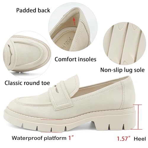 JENN ARDOR Women's Chunky Loafers Slip On Lug Sole Penny Loafer Comfort Casual Round Toe Mid Heels Platform Work Shoes