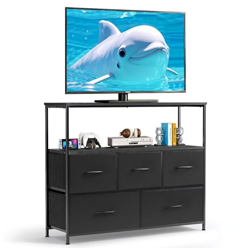 SageNest TV Stand, 5 Fabric Drawers Dresser Entertainment Ce