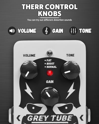 Image of STRICH GREY TUBE Distortion Pedal for Electric Guitar, Distortion 3 Modes Fat, Boost, Normal Classic Crunch 80s Metal /Nu Metal, True Bypass for Electric Guitar, White