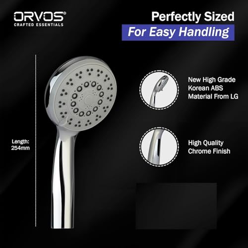 Image of Orvos Hand shower multi-function 5 Modes, 4x4 inches, RainMist, Chrome plated with high grade Korean ABS material from LG,1.5 to 1.8 meter flexible shower hose and wall hook
