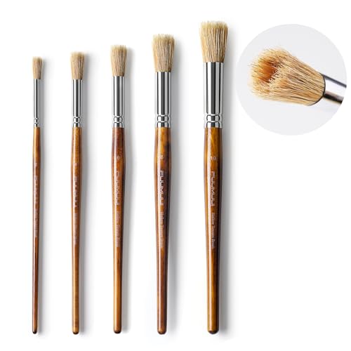 Fuumuui Texture Paint Brush Set 5Pcs Hollow Natural Hog Split Bristle Flat Artist Paint Brushes for Watercolor Gouache Acrylic and Oil Textured Canvas Creation for Beginners & Professional