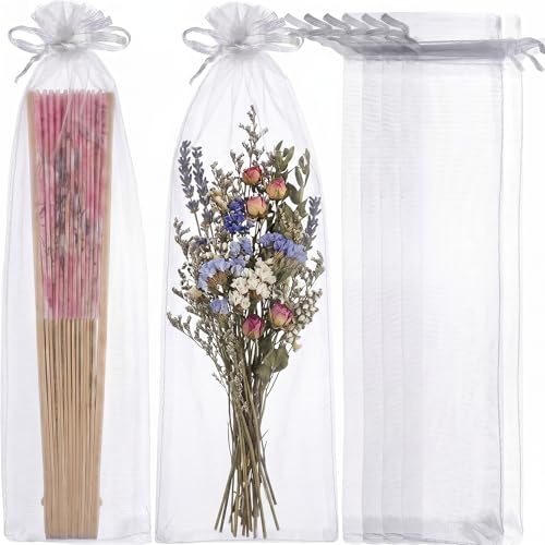 Sacs en organza blanc DOITOOL 6x25 cm pochette cordon pour bijoux fins