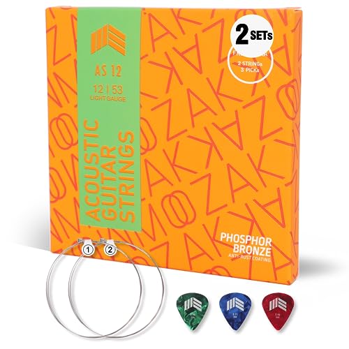 MOOZAK Acoustic Guitar Strings Phosphor Bronze, 2 Packs,Light Gauge 12-53, Warm & Rich Tone, Durable Steel Strings