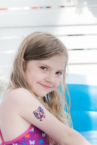 Original Glitter Tattoo Kit and Temporary Tattoos with 6 Large Glitter Pots, Body Adhesive, Stencils and 2 Cosmetic Brushes