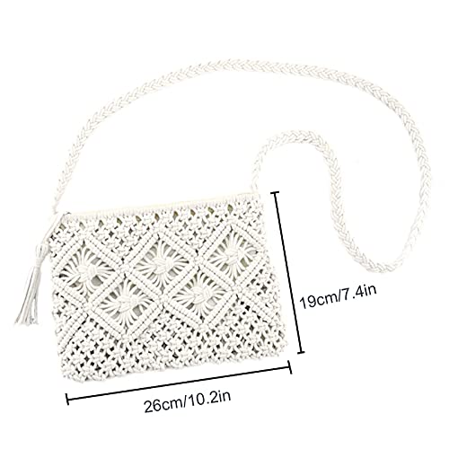 Chic Diary Clutch Purse For Women, Cotton Handbag Bohemian Handwoven Envelope Crossbody Bag Summer Beach Wristlet Wallet (White) #TOP2