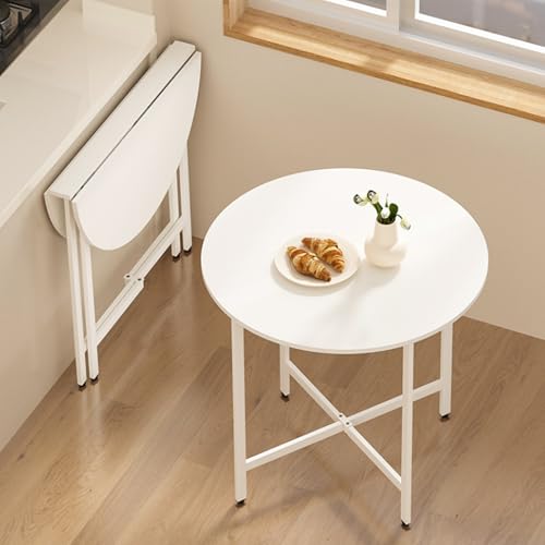 AYHARYLH Mesa Redonda De Comedor Plegable, Madera Extensible con Hoja Abatible Y Sistema Mariposa Ruedas, Ahorro Espacio para Espacios Pequeños