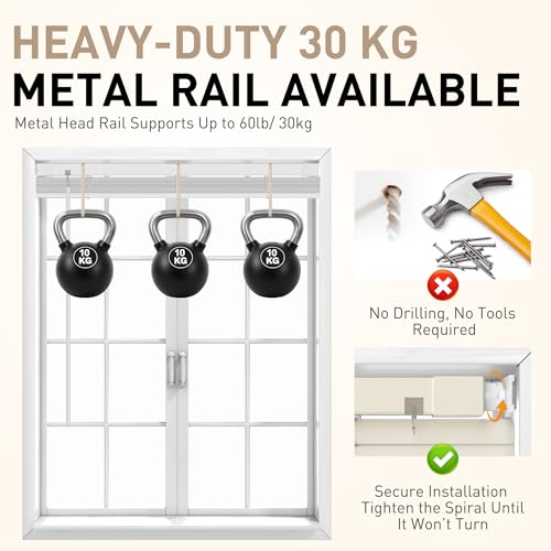 Fabublinds No Drill No Tool 2.5 cm ビニール ミニブラインド、ライトフィルタリング水平ウィンドウブラインド&シェード、窓用コードレスブラインド、58.4 cm W X 91.4 cm H、ホワイト [4]