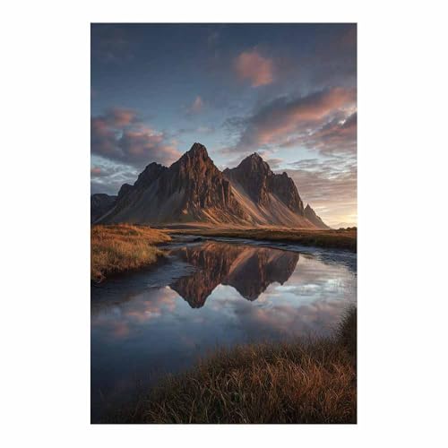 Toile murale de qualité premium montagnes et reflets brun 40x60cm
