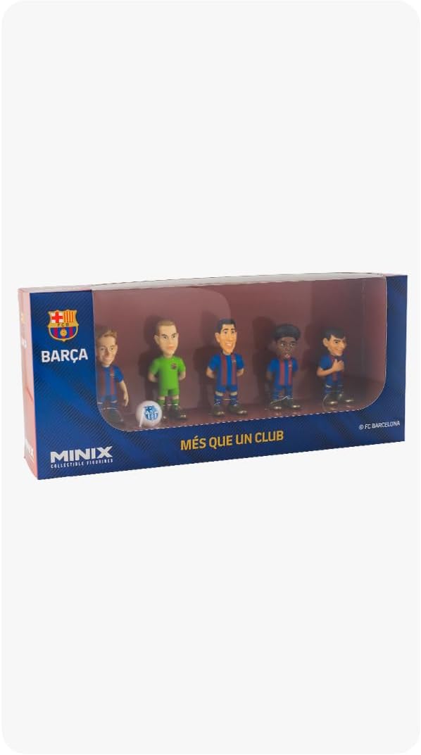 Bandai MINIX - Pack of 5 Barcelona Club Football Dolls | Pique, Pedri, TER Stegen, Ansu Fati and De Jong | Ideal for Cakes or Barça Fans | 7 cm