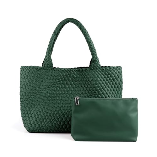 Image of Woven Tote Bag Womens Purse Vegan Leather Shoulder Handbags Fashion Summer Beach Tote Bags Large Travel Totes