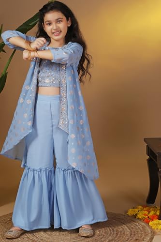 Image of Fashion Dream Girls Georgette Embroidered Palazzo Set|Kids Ethnic Wear|sharara set for girls|Indo Western Set